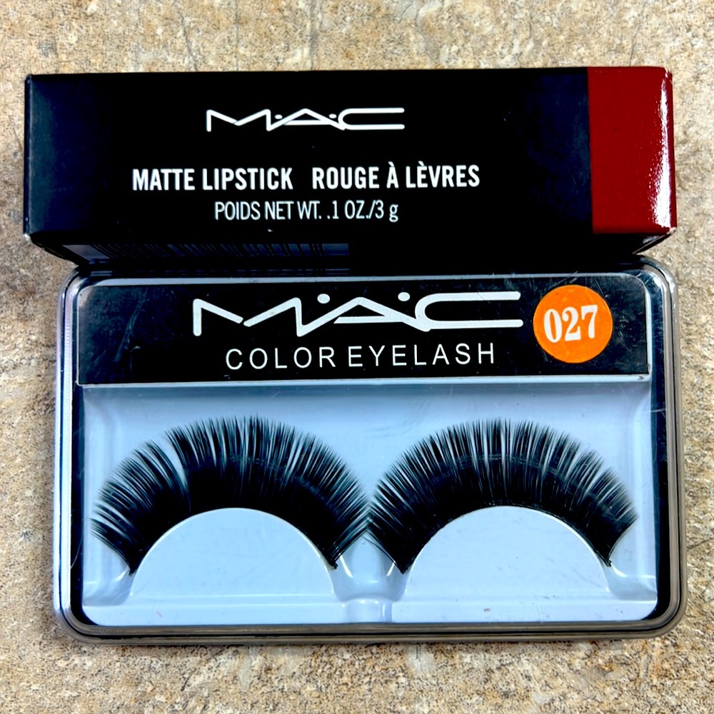 MAC Gorgeous *Chili* Matte Lipstick and black false eye lashes Bundle